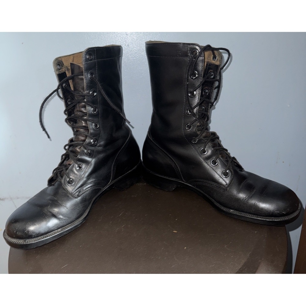 1973 Vtg Black Genesco CIC Vietnam Combat Boots Mens Size 8.5R Waffle Bottom USA